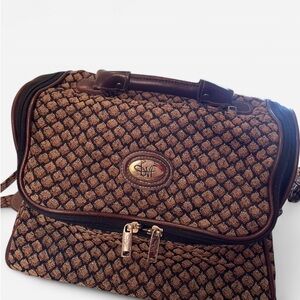 Diane Von Furstenberg Brown Patterned Travel Toiletry Bag with Dark Trim